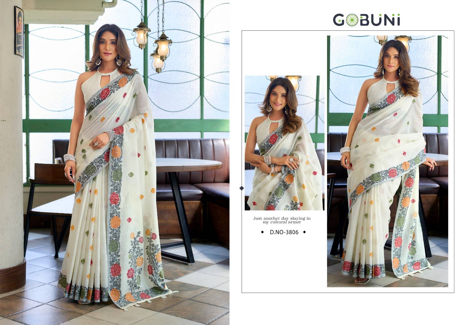 SUMAN BY GOBUNI 3801 To 3806  Series Indian Traditional Wear Collection Beautiful Stylish Fancy Colorful Occasional Wear Linen Jacquard Sarees At Wholesale Price